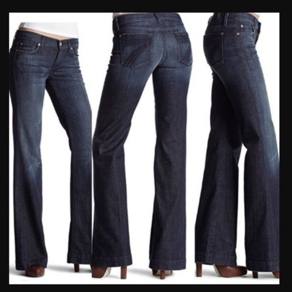 7fam Dojo Bootcut Jeans dark wash embroidered Logo Waist 29 stretchy =16-17.5" - Picture 1 of 5